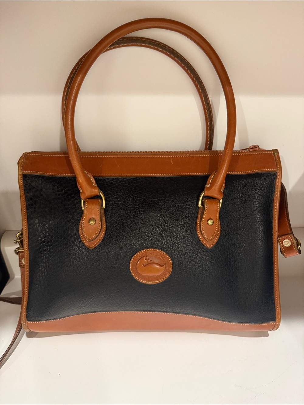 Dooney & Bourke Black and Brown Leather Satchel